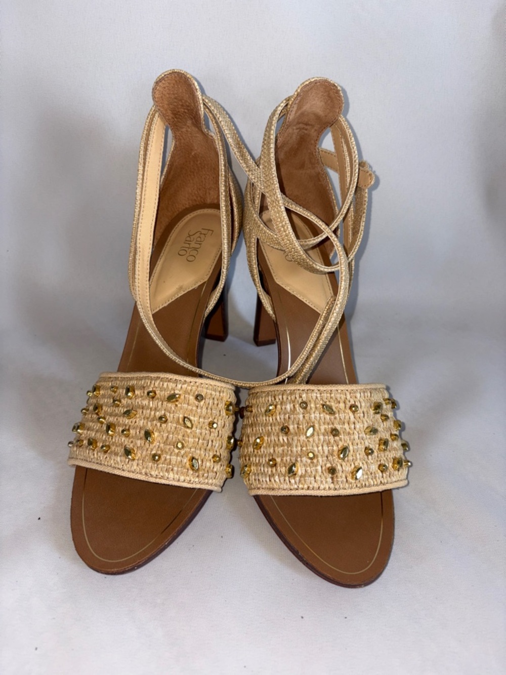 Franco Sarto Eleanor Women's Tan Beaded Woven Sandals Size 9‎